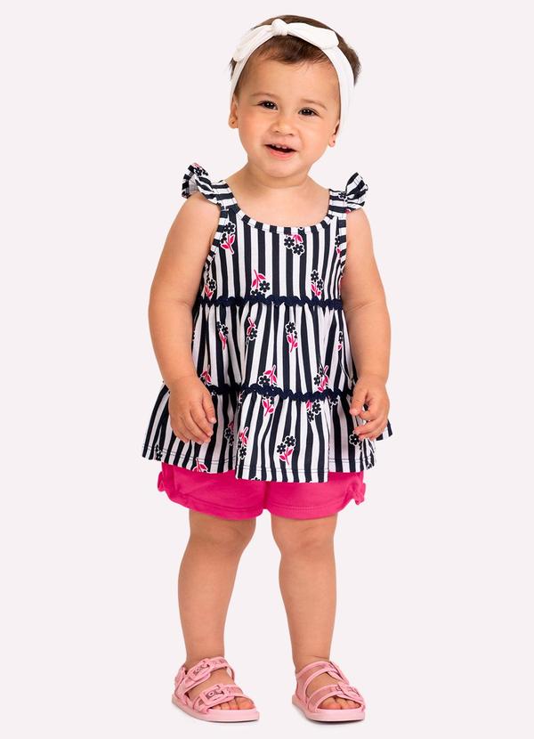Conjunto Infantil Menina Listras Azul