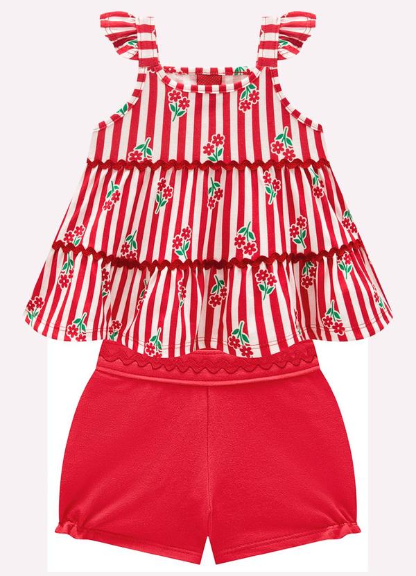 Conjunto Infantil Menina Listras Vermelho
