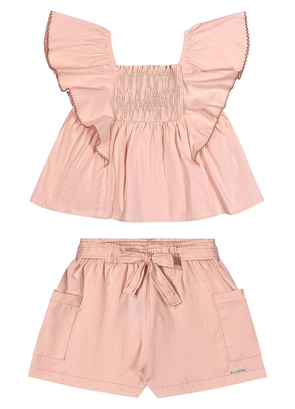 Vista 2 Conjunto Infantil Menina Mangas com Babado Rosa Colorittá Colorittá