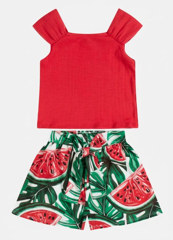Vista 2 Conjunto Infantil Menina Melancia Vermelho Kyly Kyly