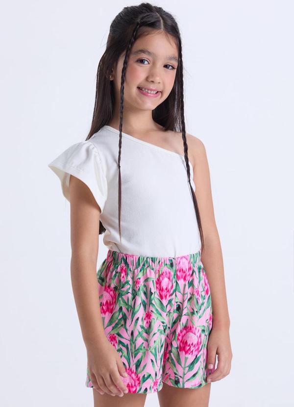 Vista 2 Conjunto Infantil Menina Ombro Único Floral Off VIDA COSTEIRA VIDA COSTEIRA