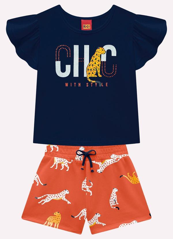 Conjunto Infantil Menina Onças Azul