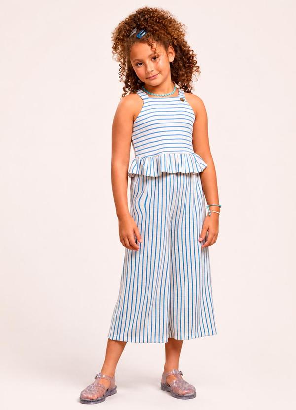 Conjunto Infantil Menina Pantacourt Listrado Azul