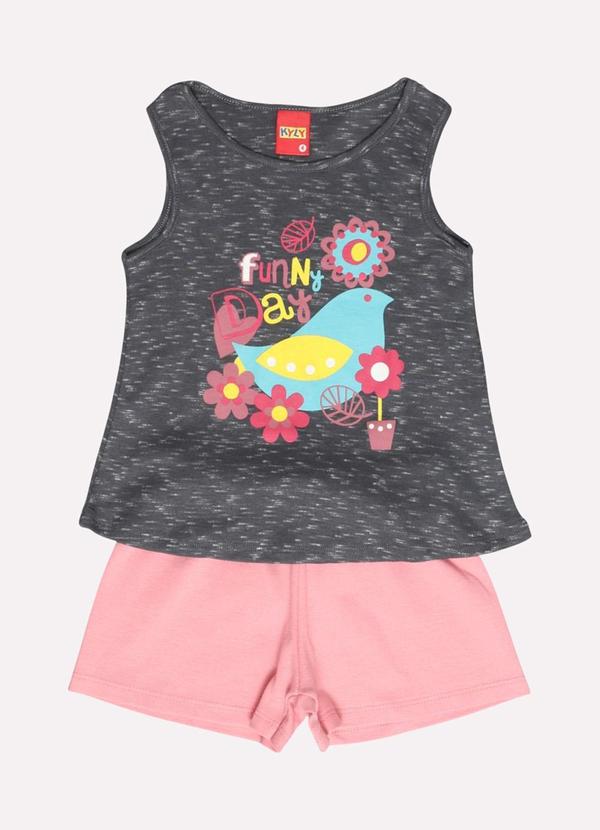 Vista 2 Conjunto Infantil Menina Passáro Cinza Kyly Kyly