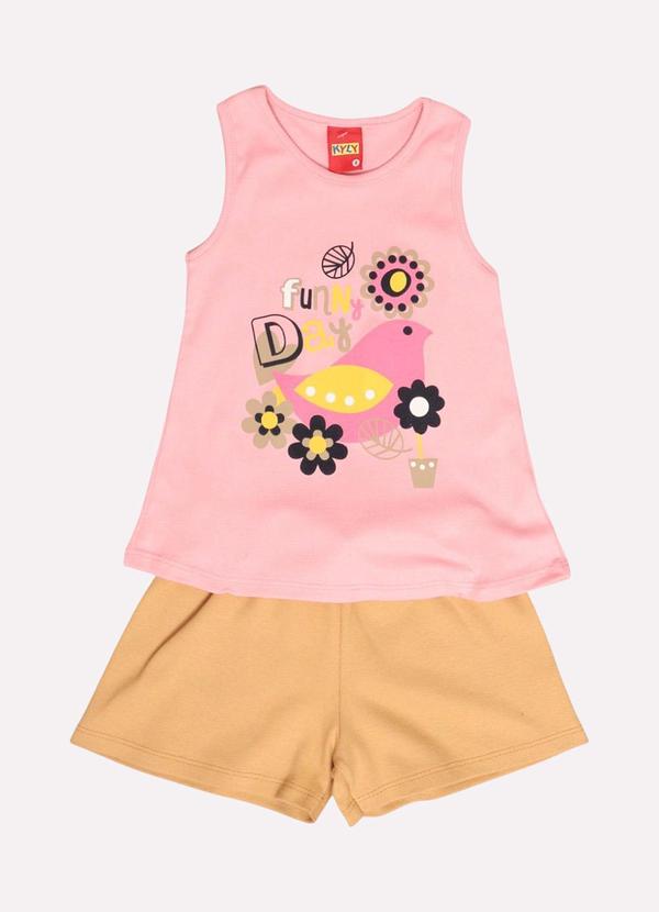 Vista 2 Conjunto Infantil Menina Passáro Rosa Kyly Kyly