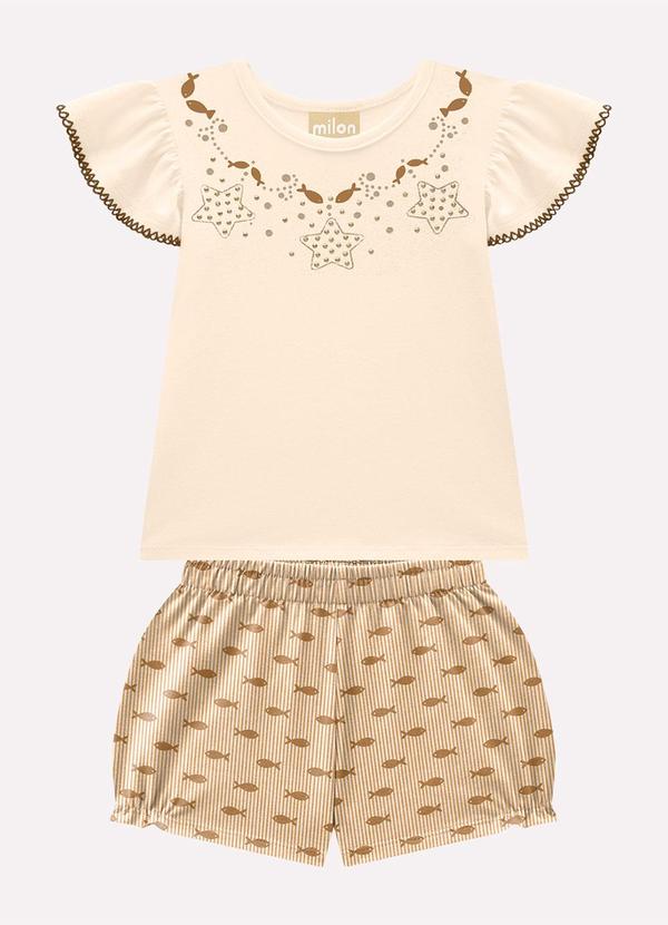 Conjunto Infantil Menina Peixinhos Bege