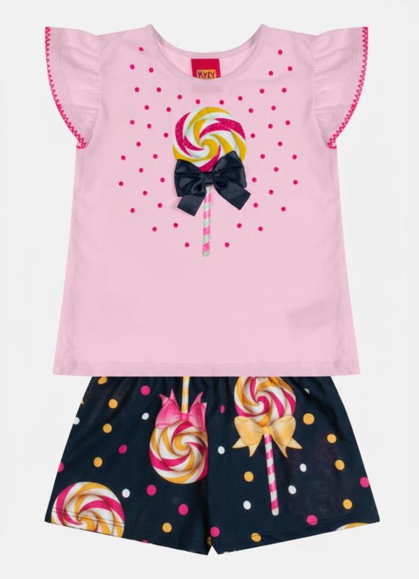 Vista 2 Conjunto Infantil Menina Pirulito Rosa Kyly Kyly