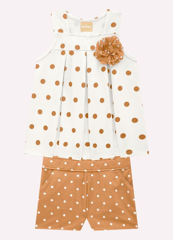 Vista 2 Conjunto Infantil Menina Póas Off White Milon Milon
