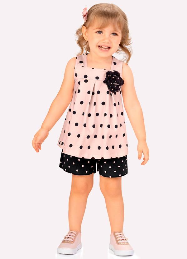 Vista 2 Conjunto Infantil Menina Póas Rosa Milon Milon