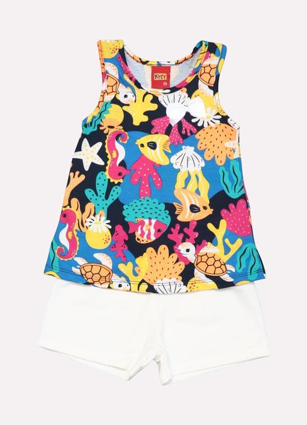 Vista 2 Conjunto Infantil Menina Praia Azul Marinho Kyly Kyly