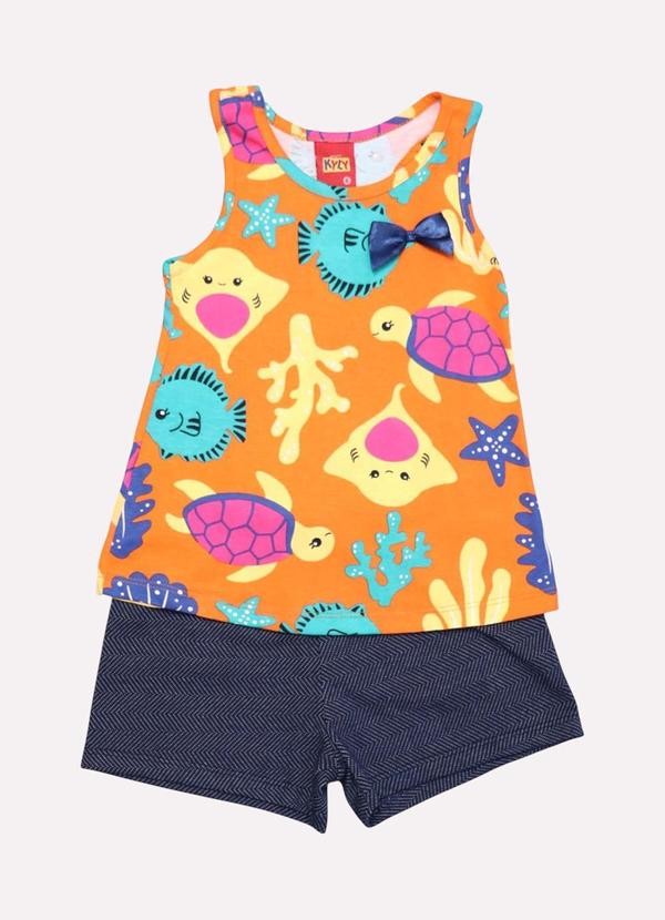 Vista 2 Conjunto Infantil Menina Praia Laranja Kyly Kyly