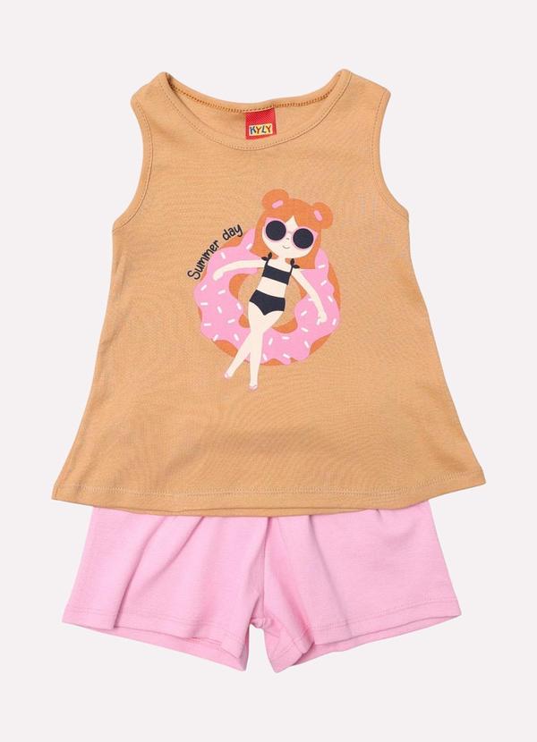 Vista 2 Conjunto Infantil Menina Praia Marrom Kyly Kyly