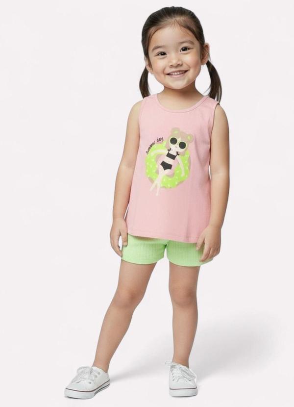 Vista 2 Conjunto Infantil Menina Praia Rosa Kyly Kyly