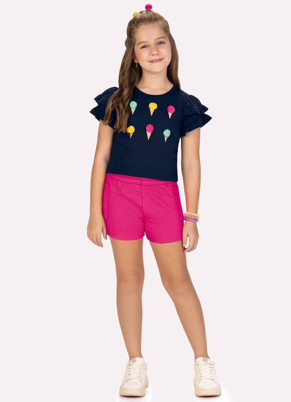 Conjunto Infantil Menina Sorvetes Azul Marinho
