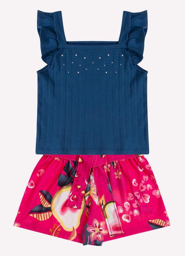 Vista 2 Conjunto Infantil Menina Strass Azul Kyly Kyly