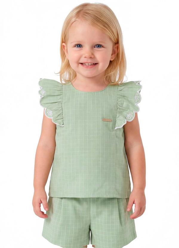 Conjunto Infantil Menina Tecido Xadrez Verde