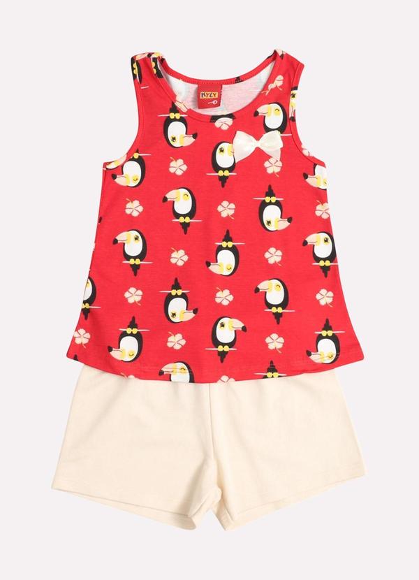 Vista 2 Conjunto Infantil Menina Tucano Vermelho Kyly Kyly