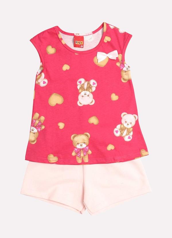 Vista 2 Conjunto Infantil Menina Ursinho Rosa Kyly Kyly