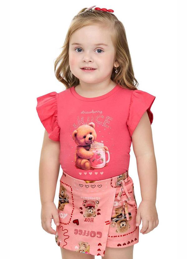 Conjunto Infantil Menina Urso Strass Laranja