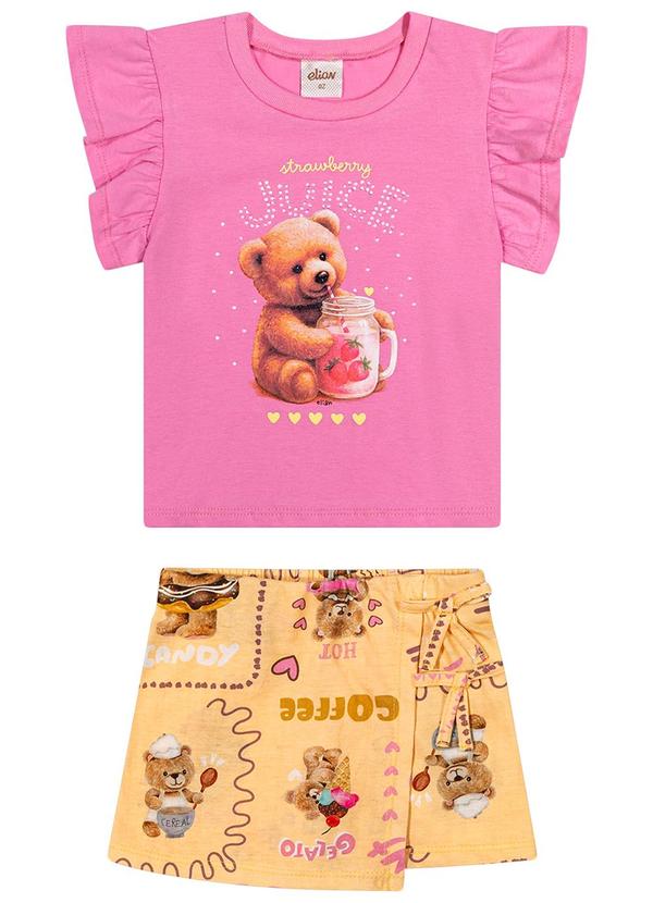 Conjunto Infantil Menina Urso Strass Rosa