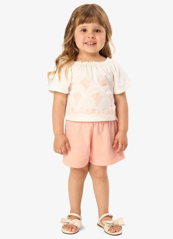 Conjunto Infantil Shorts com Blusa Bege