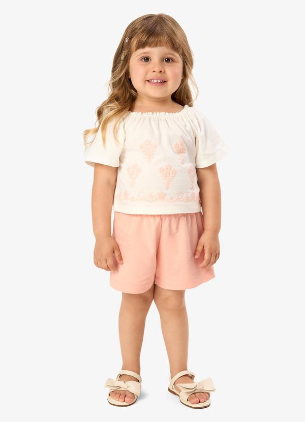 Conjunto Infantil Shorts com Blusa Bege