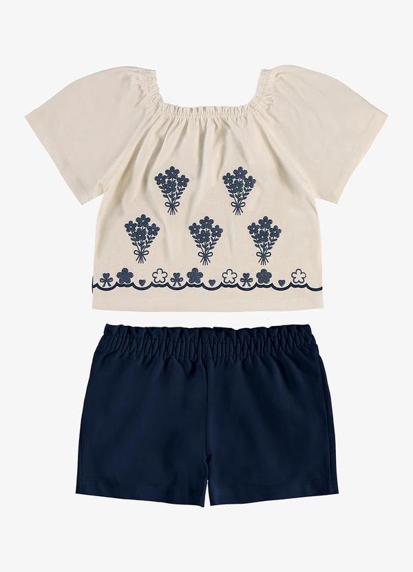 Conjunto Infantil Shorts com Blusa Bege