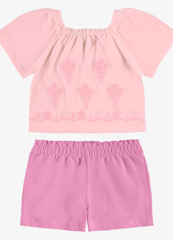 Conjunto Infantil Shorts com Blusa Rosa