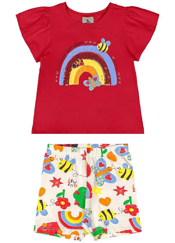 Conjunto Jardim Blusa Bermuda Vermelho