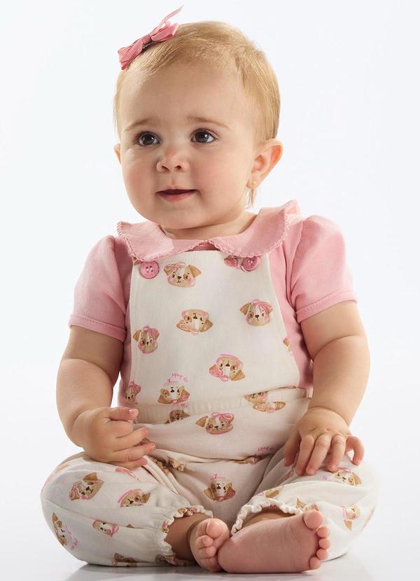 Vista 2 Conjunto Jardineira e Body Bebê Rosa Up Baby Up Baby