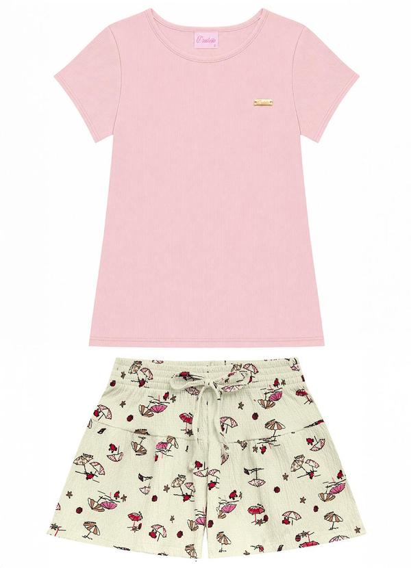 Conjunto Juvenil Blusa e Short Praia Rosa