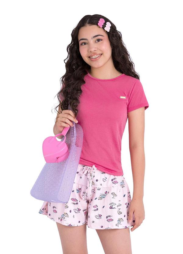 Conjunto Juvenil Blusa e Short Praia Rosa