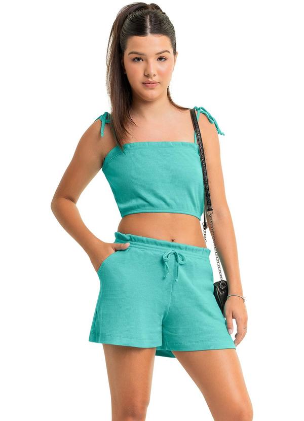 Vista 2 Conjunto Juvenil com Top e Short Azul Gloss Gloss