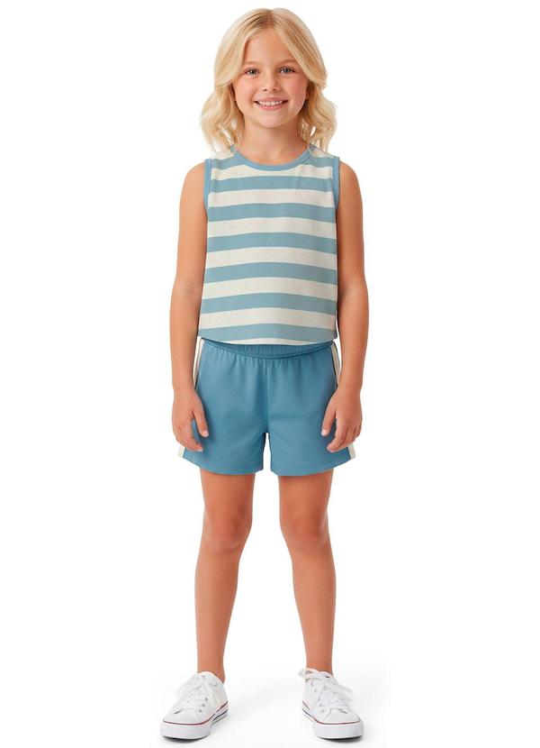 Conjunto Listrada em Cotton Azul Pastel