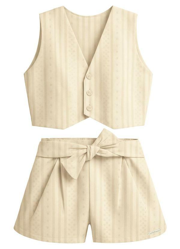 Conjunto Listrado em Plumetis Areia