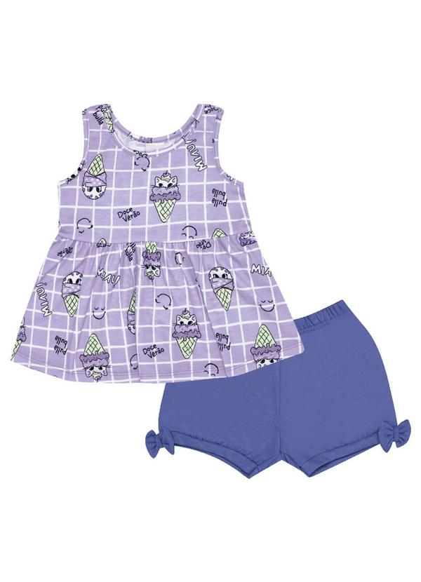 Vista 2 Conjunto Malha Leve Menina Rosa Pulla Bulla Pulla Bulla