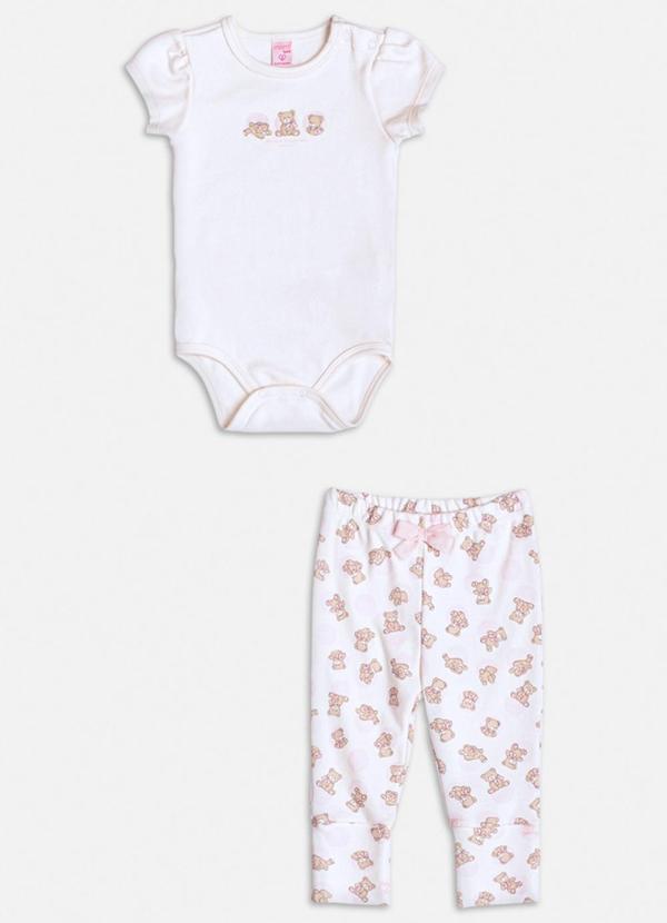 Conjunto Manga Curta com Ursinhos Branco