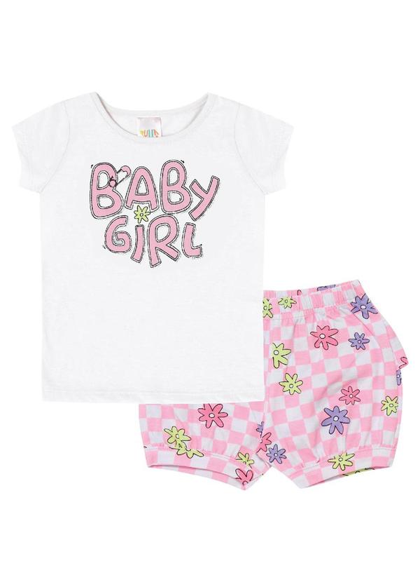 Conjunto Manga Curta Meia Malha Menina Branco