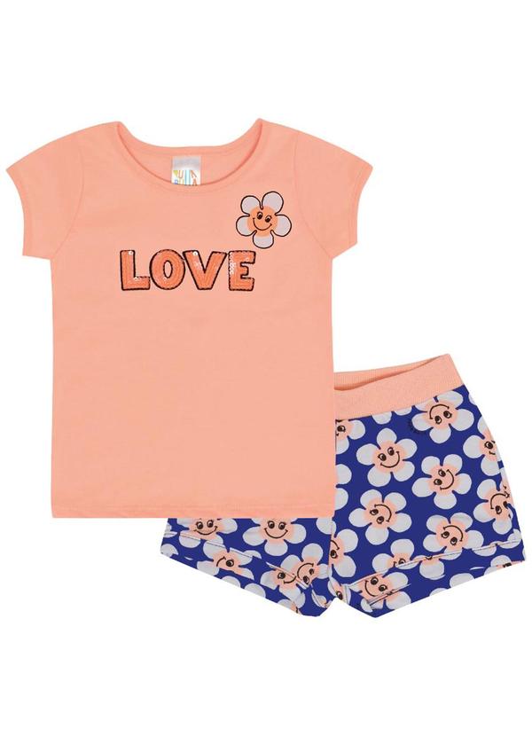 Conjunto Manga Curta Meia Malha Menina Laranja