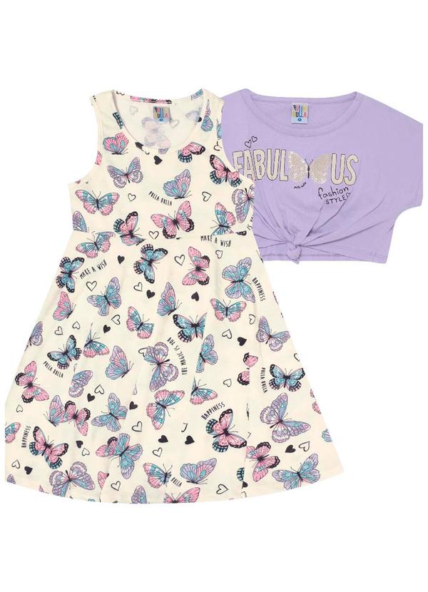 Vista 2 Conjunto Manga Curta Meia Malha Menina Roxo Pulla Bulla Pulla Bulla