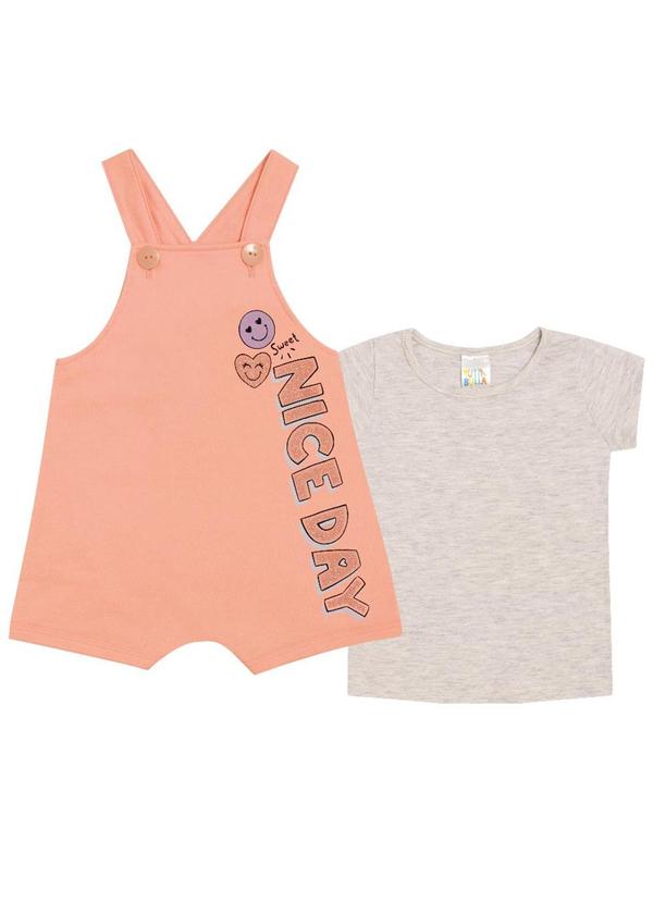 Conjunto Manga Curta Moletinho Menina Laranja