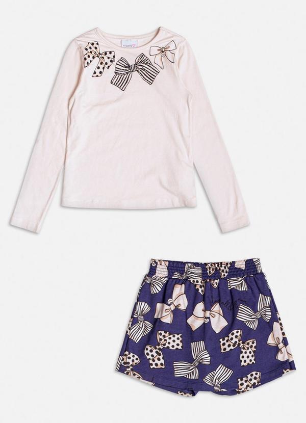 Conjunto Manga Longa com Laço de Moletom Bege
