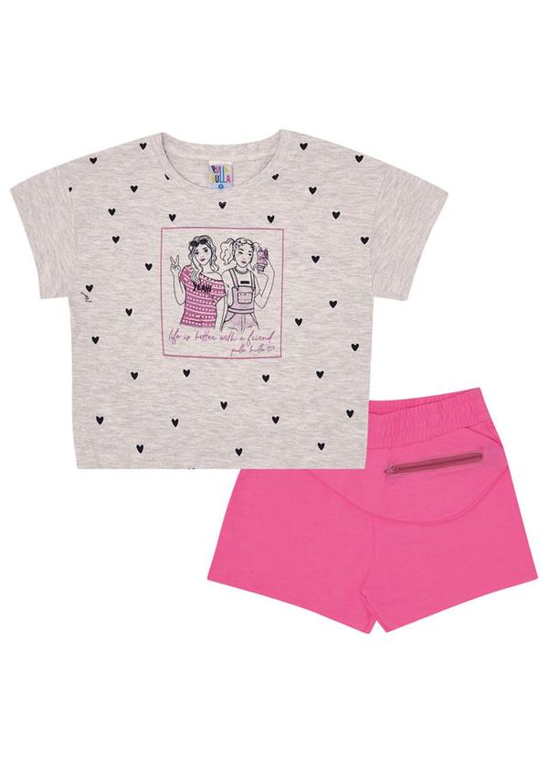 Vista 2 Conjunto Meia Malha Menina Cinza Pulla Bulla Pulla Bulla