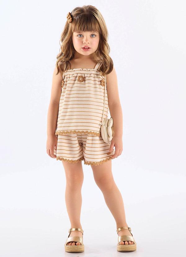 Conjunto Menina Bata e Short Bege