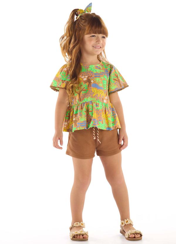 Conjunto Menina Bata e Short Marrom