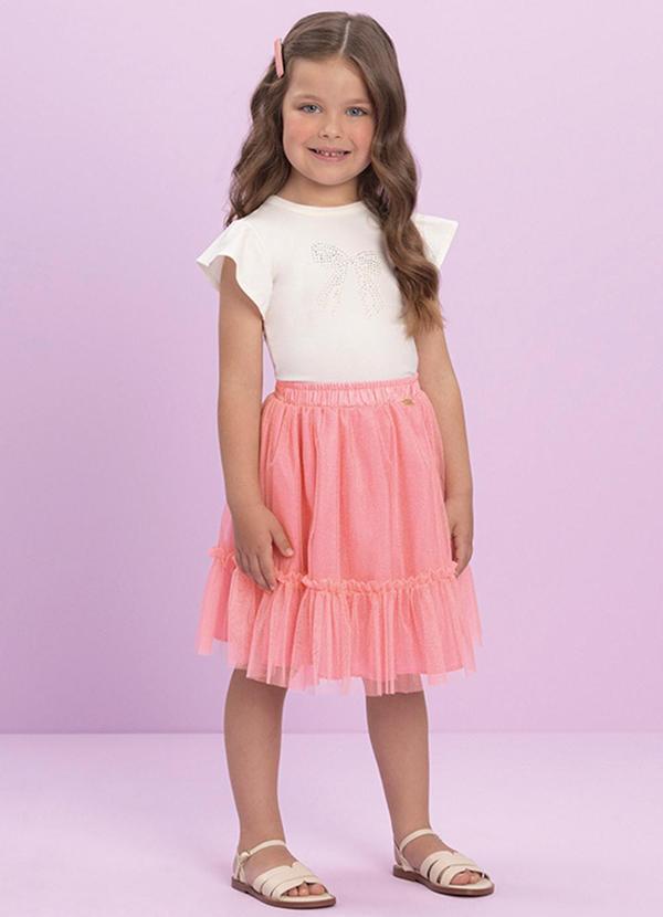 Conjunto Menina Blusa e Saia em Tule Bege