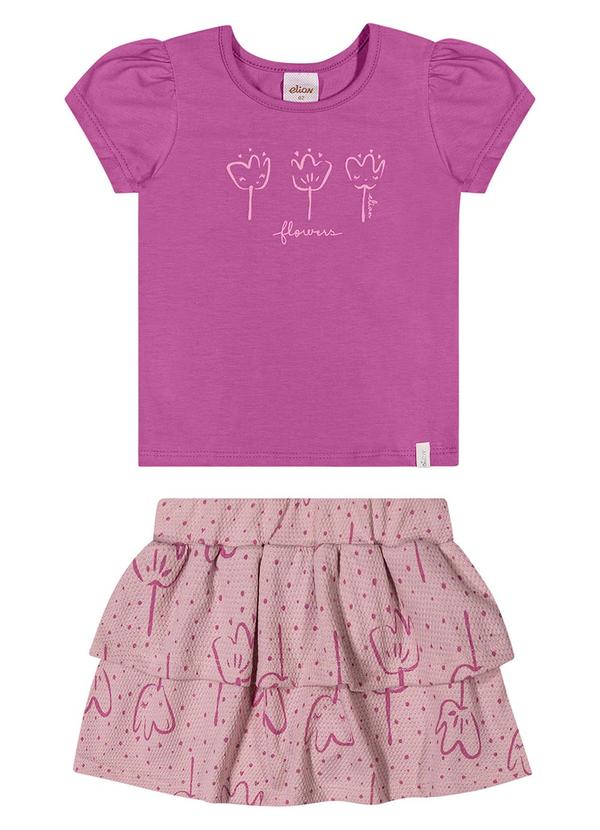 Conjunto Menina Blusa e Saia Floral Rosa
