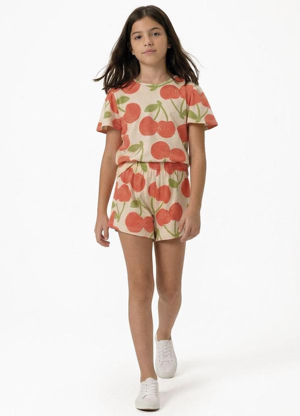 Conjunto Menina Blusa e Short Frutas Bege
