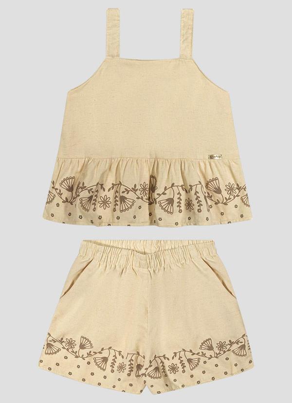 Conjunto Menina Blusa e Shorts Cambuci Bege