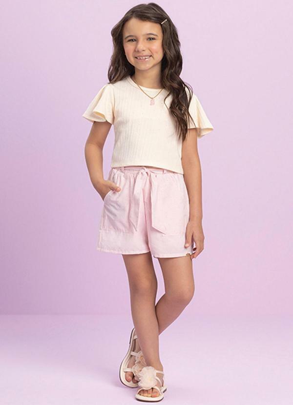 Vista 2 Conjunto Menina Blusa e Shorts em Tricoline Bege Milli E Nina Milli E Nina